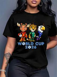 [Con licencia oficial de la Copa Mundial]Copa Mundial 2026, camiseta de manga corta con estampado divertido de fútbol, diseño de estampado de estilo urbano, top de verano, imprescindible para los fans, disponible en estilos para parejas (hombre y mujer), ideal como regalo de cumpleaños para un novio, 100% algodón. - Negro - Ver 6
