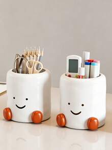 Multifunctional Smiling Face Storage Box, Can Store Cutlery Rack And Chopstick Container, Makeup Brushes, Toothbrush And Toothpaste, Suitable For Small Apartments, Dorms And Desktop Storage Systems - Multicolor - View 9