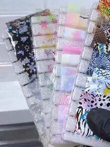 1 pieza Caja de almacenamiento de pegatinas de transferencia de lámina de uñas de color degradado, tiras de pegatinas de arte de uñas con decoraciones de patrones florales, accesorios de decoración de arte de manicura DIY - Multicolor - Ver 7