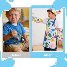 KUUQA Art Apron With Hat &Amp; Sleeves Waterproof - Childrenu2019s Painting Smock With Adjustable Straps, Stain Resistant Craft Apron For Childrens - Colorful Handprint Art Apron For Baking - ColorB - View 6
