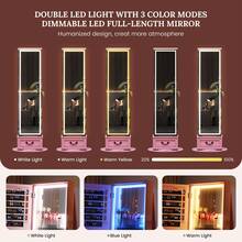 HWB LED Mirror Jewelry Cabinet Standing, 360°Swivel Jewelry Armoire With Full Length Mirror, Mirror With Jewelry Storage And Large Wooden Drawer For Christmas Gifts,Pink - Baby Pink - View 8