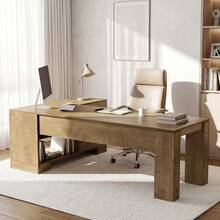 Tribesigns 78.7" L-Shaped Desk With Drawers & Storage Shelves, Modern Executive Computer Desk With Cabinet, Corner Workstation For Home Office - Rustic Brown - View 2