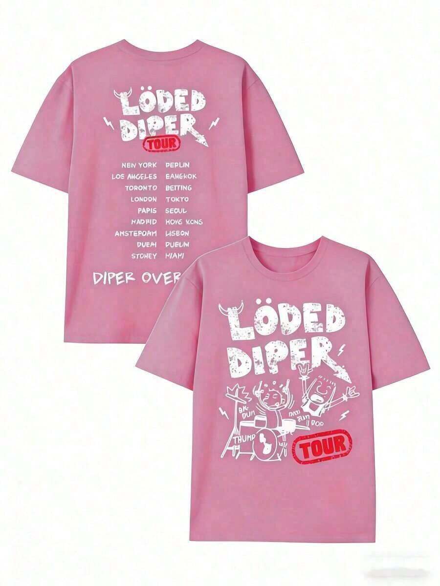 LODED DIPER Men's Casual Printed Cotton T-Shirt With Double-Sided Print, 100% Cotton, Unisex Crew Neck Summer T-Shirt - 白色 - 查看 1