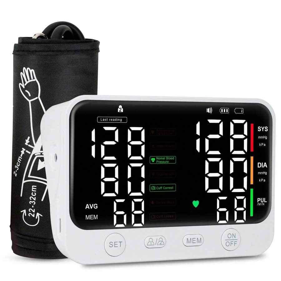 MOOD LIGHT Upper Arm Blood Pressure Monitor, Automatic Digital BP Machine With 6" Large LED Backlit Display, Rechargeable, Easy To Read, Voice Broadcast, One-Touch Operation, 2 Users With 2*99 Memory, Irregular Heartbeat Detection For Home Use - Rechargeable - View 1
