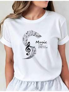 Women's Long-Sleeved Printed Round Neck T-Shirt, Comfortable Casual V-Neck Blouse, Suitable For All Seasons, Machine Washable, Everyday Essential, V-Neck Design, Soft Texture, I01 Round Neck Casual Shirt, Comfortable Women's Clothing. - 黑色 - 查看 6