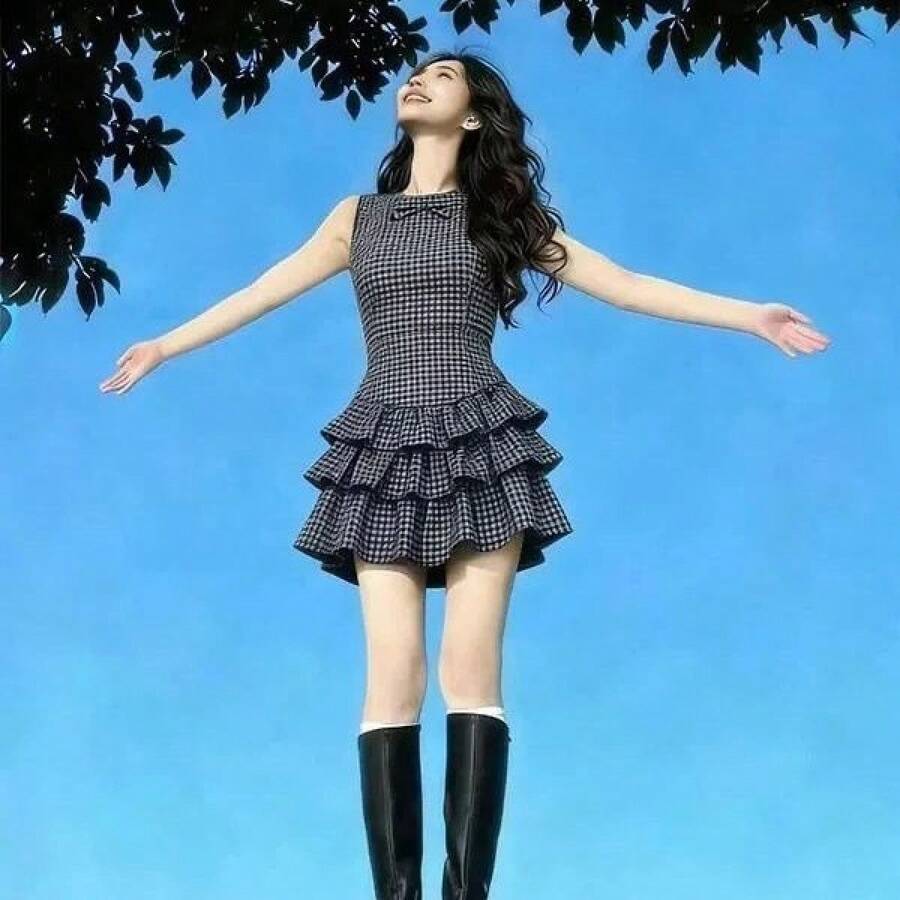 Women Long Dresses - Blue-brown Stripes - View 1