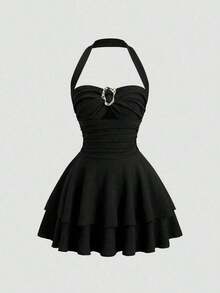 Nuevo vestido marrón de primavera/verano para mujer, de estilo vintage, sexy, ajustado, con escote halter, elegante, versátil y cómodo para fiestas y uso casual - Blanco - Ver 5