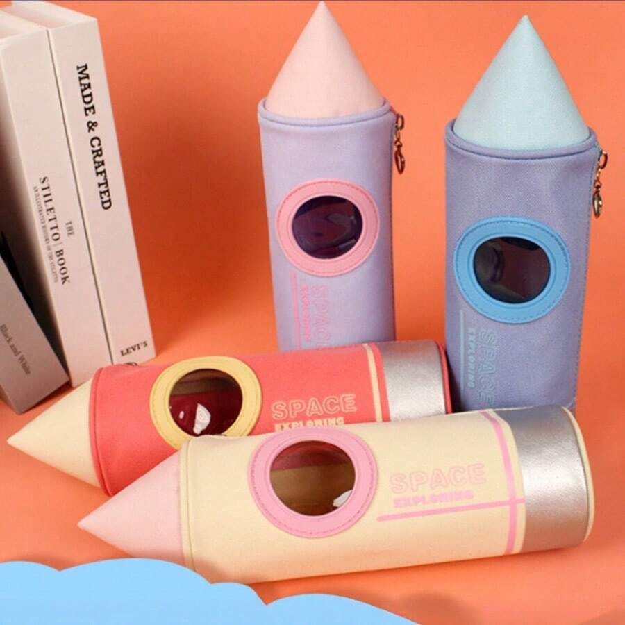 2pcs Rocket Shaped Large Capacity Pencil Case, Oxford Cloth Student Pencil Pouch, Back To School - Multicolor - View 1