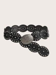 1 pieza Cinturón de estilo vaquero occidental bohemio con corazón, combinado con cinturón de cuero PU de metal bronce, adecuado para otoño, invierno, primavera, jeans, Halloween, faldas, vestidos largos, fiestas, bailes, atuendos - Retazos de terciopelo negro en forma de corazón - Ver 21