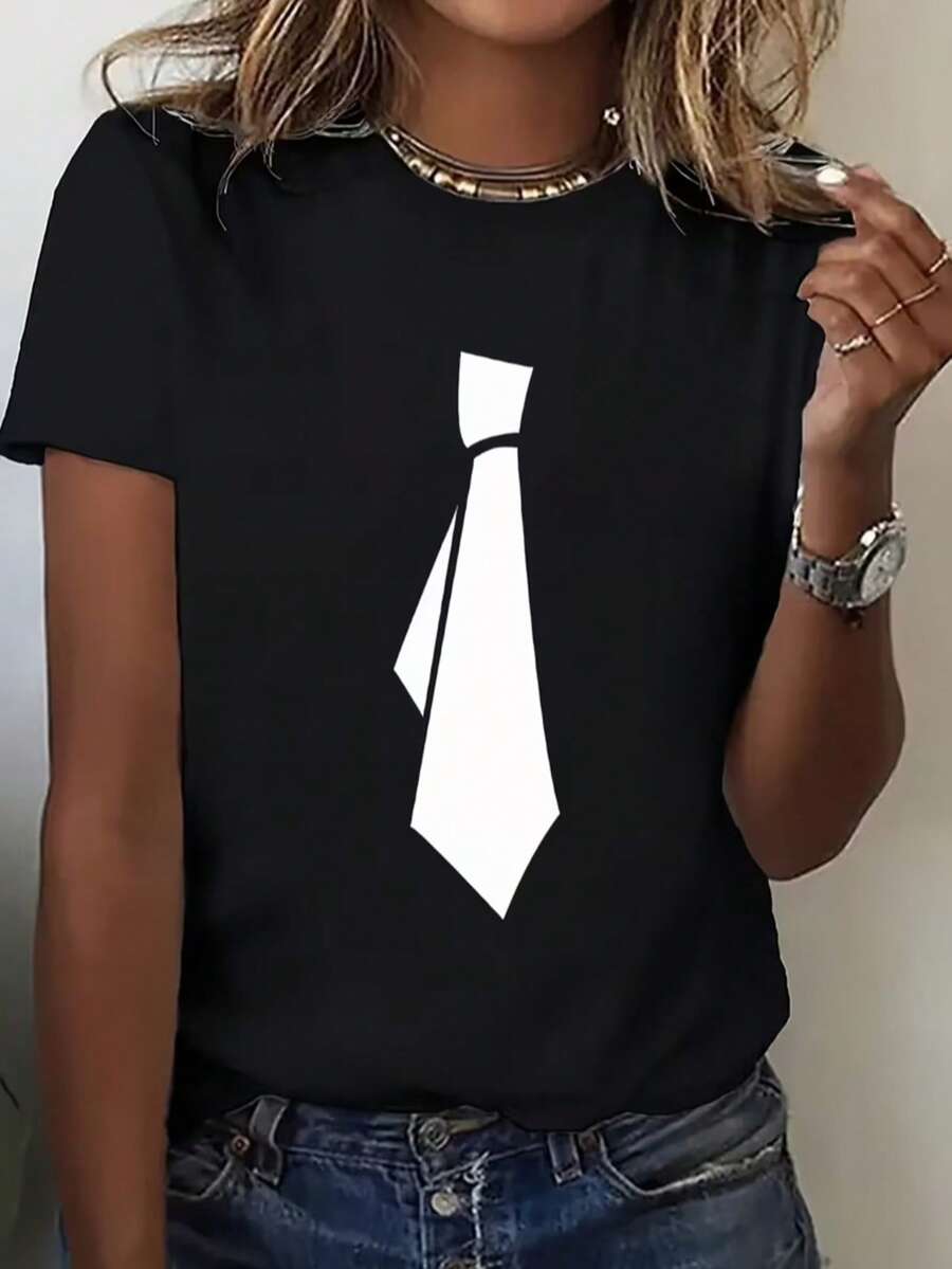 Basic T-Shirt With A Comfortable Round Neck, Fun And Stylish Print. - Black - View 1