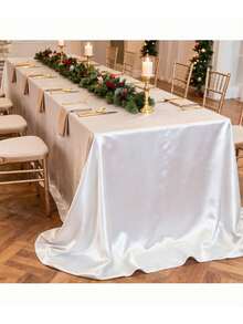 1pc Elegant White Satin Tablecloth: Perfect For Wedding Banquets, Parties And Home Decor - Rectangular, Woven, Soft And Shiny - Multicolor - View 9