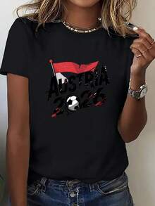 Women's Lightweight And Breathable One-Piece Cotton T-Shirt With A Round Neck And Print, Part Of The US, Mexico, And Canada Clothing Series, Fan Support Style, C-Shirt - 白色 - 查看 8