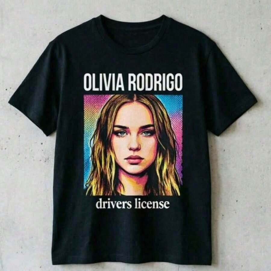 Olivia Rodrigos Drivers License T-Shirt With Name Song Title Print Crew Neck Tee Unisex Casual Black Top Women Tops - Đen 5 - Xem 1