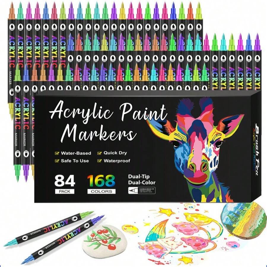 Bút vẽ sơn acrylic, bút vẽ sơn acrylic hai màu, màu sáng, lớp phủ liên tục thoải mái, giấy chống nước, dùng để vẽ đá, gốm sứ, đá, gỗ, vải canvas, đá, vật dụng nghệ thuật DIY, bút vẽ móng tay, bút vẽ salon gia đình, dễ làm sạch
