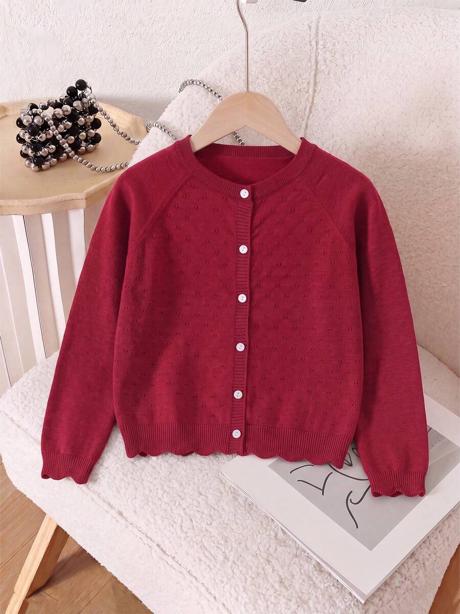 Girls' Solid Color Knitted Lightweight Cardigan, Suitable For Home Wear, Outings, Or Eid Al-Adha Gift