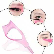 3-In-1 Eyelash Brush, Eyelash Protector Tool, Makeup Auxiliary Device, Reusable Makeup Accessory. Designed For Makeup Beginners, Easily Apply Mascara And Eyeliner For Separated, Clump-Free Natural Lashes. This Mascara Guard Set Combines Eyelash Grooming And Lash Tweezers Functions, Suitable For Women - Pink - View 5