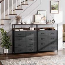 Tall 8 Drawer Chest With Double Shelves Large Storage For Bedroom Home - Black - View 2