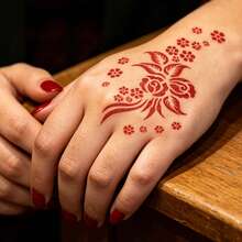 2 PCS Reusable Self-Adhesive Hand Stencils - Floral Pattern Stencil Stickers, Perfect For DIY Body Painting, Ideal For Parties And Events, And Also Suitable For Crafts, Reusable. - Black - View 5