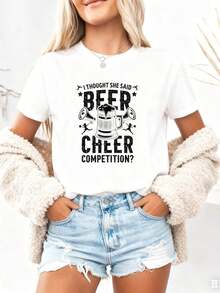 Pure Cotton T-Shirt "Cheer Dad Cheerleader Beer Competition Cheer Papa" - 白色3 - 查看 4