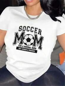 Short-Sleeved T-Shirt For Soccer Moms, The Preferred Choice For Sporting Occasions. Durable And Comfortable, Ideal For Outdoor Activities, With Modern Prints, The Best Choice For Casual Wear In The Living Room Or Dining Room. Everyday Wear - 白色 - 查看 1