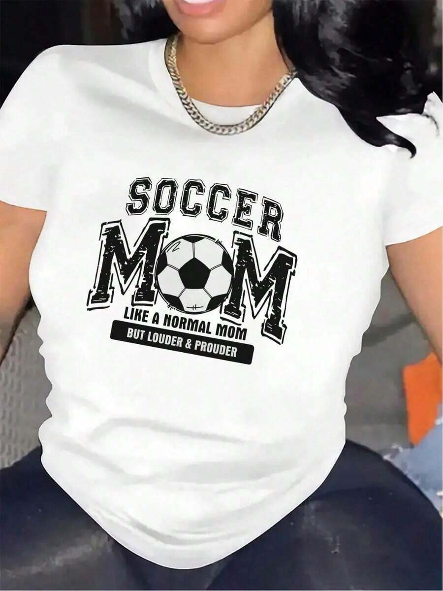 Short-Sleeved T-Shirt For Soccer Moms, The Preferred Choice For Sporting Occasions. Durable And Comfortable, Ideal For Outdoor Activities, With Modern Prints, The Best Choice For Casual Wear In The Living Room Or Dining Room. Everyday Wear - 白色 - 查看 1