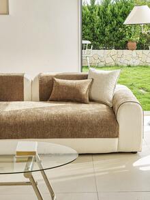 1pc Solid Color Chenille Sofa Cover, Ins Style Sofa Cushion, High Density Thickened Design For All Seasons, Sofa Protector Anti-Slip Anti-Scratch For Living Room Bedroom Study, Fits 1/2/3/4 Seater Sofa With Armrest & Backrest - Khaki - View 3