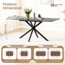 Luxstein Extendable Dining Table And Chairs Set Of 4, Concrete Effect Rectangular Table With Upholstered Linen Chairs For Dining Room, Kitchen - Concrete-colored Dining Table + PU Brown Dining Chairs - View 2