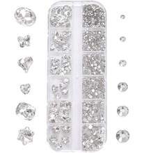 12 Pieces Of 3D Clear Crystal Nail Stickers Mixed With Oval Diamonds, Butterflies, Hearts And Round Rhinestones For Nail Decoration. - 淡紫色 - 查看 4