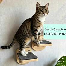 3 PiecesWooden Cat Wall-Mounted Climbing Ladder With Felt Anti-Slip Design - Wall-Mounted Cat Climbing Frame And Resting Platform, Ideal For Senior Cats - Multicolor - View 3