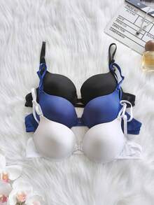3 piezas/Set Sujetador Sexy con Cierre Delantero, Espalda Descubierta y Efecto Push-Up - Multicolor - Ver 5