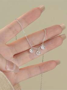 GAGAFEEL 1 pieza Collar gargantilla de plata de ley 925 con colgante de 3 circonitas cúbicas, elegante y de moda, joyería para uso diario de mujer, regalo de amistad y fiesta - Plateado - Ver 6