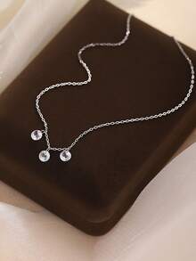 GAGAFEEL 1 pieza Collar gargantilla de plata de ley 925 con colgante de 3 circonitas cúbicas, elegante y de moda, joyería para uso diario de mujer, regalo de amistad y fiesta - Plateado - Ver 4