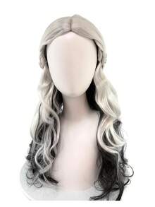 anxin Perruque longue bouclée bicolore + perruque tressée avec raie au milieu, inspirée des personnages de contes de fées, convient pour les expositions Lolita Manga, accessoire de tête pour créer une ambiance de cosplay - Noir et Blanc - Voir 11