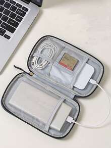 1pc Travel Tech Organizer Bag, With Digital Cable Mesh Compartment, Waterproof Dual-Layer Portable Electronics Organizer Pouch, Featuring Mesh Pockets And Zipper Divider Layers, Durable Polyester Fiber Portable Cable Organizer Bag For Storing Cables, Cords, Phones, Earphones, Adapters, Power Banks, Chargers And Small Items. - Multicolor - View 3