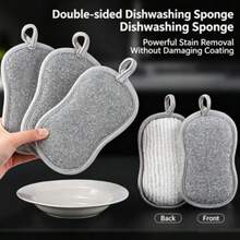 3PCS Double-Sided Kitchen Cleaning Sponge Scrubber, Non-Scratch Silver Wire & Soft Fiber Dishwashing Pad, Reusable, - A - View 6
