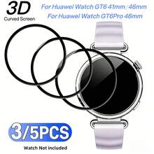3/5pcs Full Coverage Screen Protector Set For Huawei Watch GT6 41mm/46mm/GT6Pro 46mm, Curved Edge Design, Ultra-Clear Full Coverage, Scratch-Resistant. Made Of TPU Material, High Definition, High Transparency, Bubble-Free Installation, Smooth Touch, Anti-Fingerprint. - 5pcs for GT6 Pro 46mm - View 2