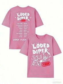 LODED DIPER Men's Casual Printed Cotton T-Shirt With Double-Sided Print, 100% Cotton, Unisex Crew Neck Summer T-Shirt - 白色 - 查看 4