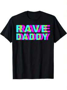 Rave Daddy EDM Music Festival Father T-Shirt - Black, Casual Crew Neck, Cotton, Regular Fit, Adult - Summer Collection, Festival Wear | Look | Cotton Fabric - 黑色 - 查看 1