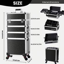 1 x 4-in-1 großer Kosmetikwagen für Frauen, Schminkkoffer, Schminkwagen mit Rollen, großer professioneller Make-up-Organizer, Koffer mit Rollen, Nagelkoffer mit Schlössern (schwarz) - Schwarz - Übersicht 5