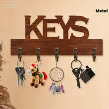 13.7x5.9 Inch Vintage Wall Mounted Key Rack With 5 Metal Hooks Printed With "Keys" Design, Easy To Install Entryway Key Storage Organizer Home Wall Decor - Multicolor - View 7