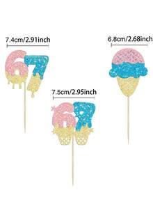 9 pezzi Decorazioni per torta di compleanno blu e rosa, decorazioni per torta di compleanno divertenti per il 6° e 7° compleanno, decorazioni per cupcake di compleanno 6° e 7°, forniture per decorazioni di torte a tema gelato per feste - 6 7 - Visualizzare 7