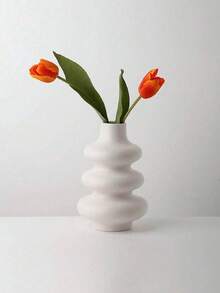 1pc Cream White Round Vase, Modern Style Dried Flower Vase, Suitable For Centerpiece Decor, Wedding, Dining Table, Party, Living Room, Office, Bedroom, Housewarming Gift - Multicolor - View 9
