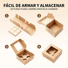 50 Piezas Cajas Para 4 Muffins Con Ventana Transparente Diseño Desmontable Con Ranuras Incluye Pegatinas De Regalo Resistentes Y Fáciles De Armar Ideal Para Repostería Eventos Y Regalos De Cumpleaños - Caqui - Ver 6