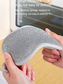 3PCS Double-Sided Kitchen Cleaning Sponge Scrubber, Non-Scratch Silver Wire & Soft Fiber Dishwashing Pad, Reusable, - A - View 3