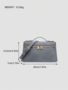 1 pieza Bolso de hombro cuadrado de unicolor con textura de grano de litchi en PU, pequeño bolso de mano para mujer, adecuado para combinar con diaria, salidas, compras, fiestas, bol - Iron Gray - Ver 10