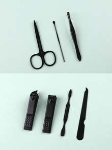 7pcs Stainless Steel Black Manicure Set, Suitable For Hand And Face Personal Care - Black - View 3