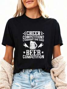 Pure Cotton T-Shirt "Cheer Dad Cheerleader Beer Competition Cheer Papa" - 黑色4 - 查看 3