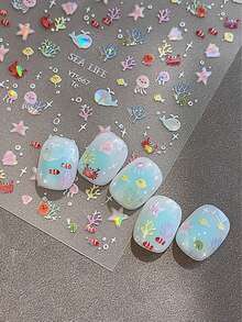 5D Laser Underwater World Nail Stickers, Iridescent 3D Design, Essential Decor For French Manicure, Fresh & Ethereal, Suitable For Spring/Summer - Multicolor - View 8
