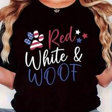 TrendyWos Red And White Patriotic T-Shirt With Flag And Dog Paw Print Design, Casual Short Sleeve Crew Neck T-Shirt, Comfortable And Washable, For Dog Lovers, Letter Print Style, High Quality Pure Cotton T-Shirt With Minimalist Print, Soft And Breathable Fabric, Comfortable And Loose Fit, Suitable For Daily Wear, Ideal For Casual Office Wear, Spring And Summer Daily Appearance, Stylish And Youthful Design, Men's Clothing For Daily Use. - 黑色 - 查看 7