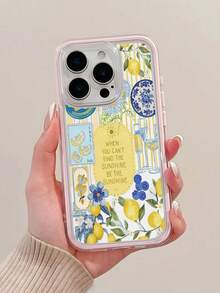 1pc Pink & Blue Ceramic Lemon Pattern Minimalist Personalized TPU Shockproof Full Coverage Phone Case, Compatible With Apple 17, 16, 15, 14, 13, 12, 11 Pro Max, Air, And Series - Multicolor - View 5